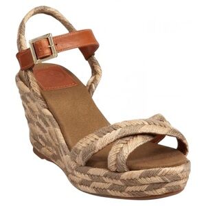 Tory Burch Camelia Braided Rope Beige Ankle Strap Mid Wedge Espadrille Sandals